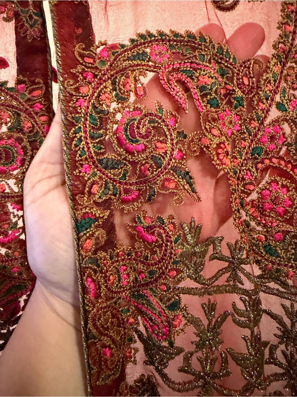 Sana safinaz Burgundy and Pink Embroidered Mini Dress beautiful and elegant - Picture 3 of 5